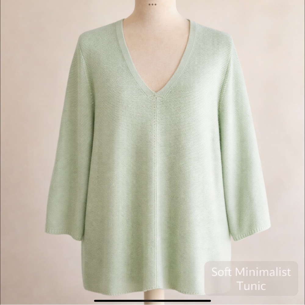 J. Jill Tunic Sweater Soft Aqua Blue Minimalist V-Neck Relaxed XL Petite